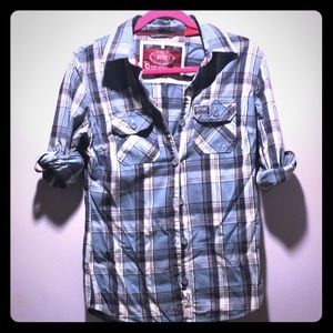 Super dry light blue plaid button down